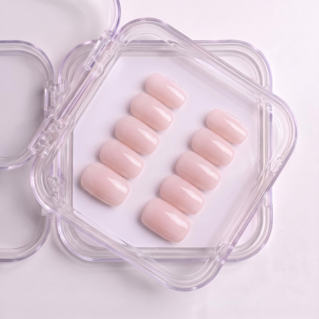 Soft Milky Pink Glossy Short Oval Press-On Nails (24 Pcs)