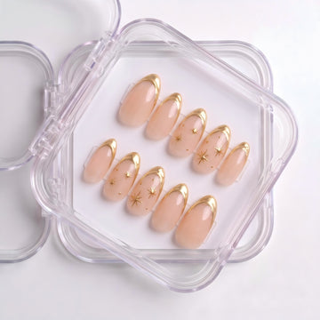 Luxury Metallic Gold French & Starburst Press-On Nails (24 Pcs)