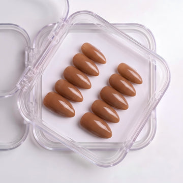 Minimalist Warm Caramel Brown Glossy Press-On Nails (24 Pcs)