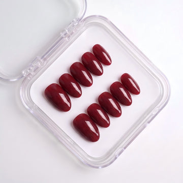 Minimalist Deep Wine Red Glossy Press-On Nails (24 Pcs)