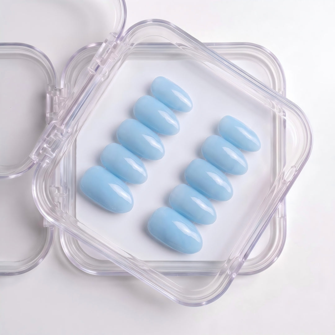 Minimalist Baby Blue Glossy Press-On Nails (24 Pcs)