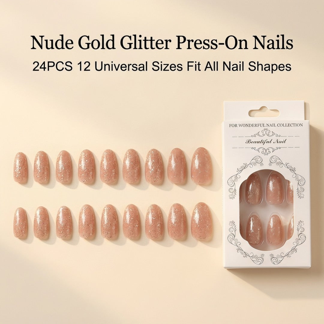 Sparkling Sheer Nude Glitter Press-On Nails (24 Pcs)