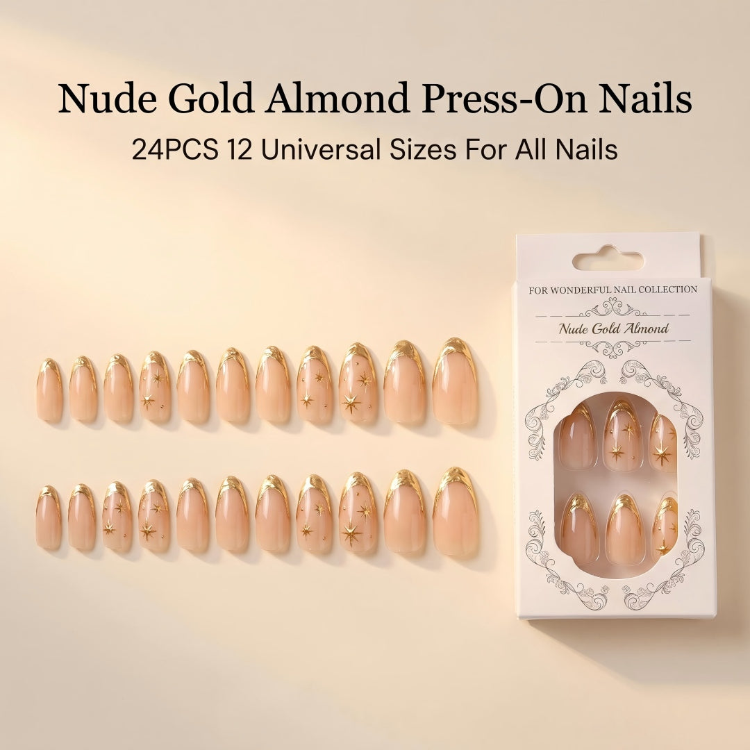 Luxury Metallic Gold French & Starburst Press-On Nails (24 Pcs)