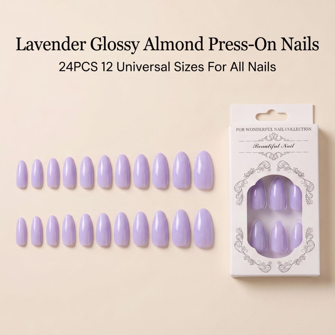 Minimalist Lavender Purple Glossy Press-On Nails (24 Pcs)