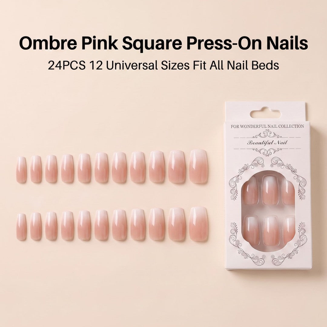 Blush Pink Ombre Glossy Short Oval Press-On Nails (24 Pcs)