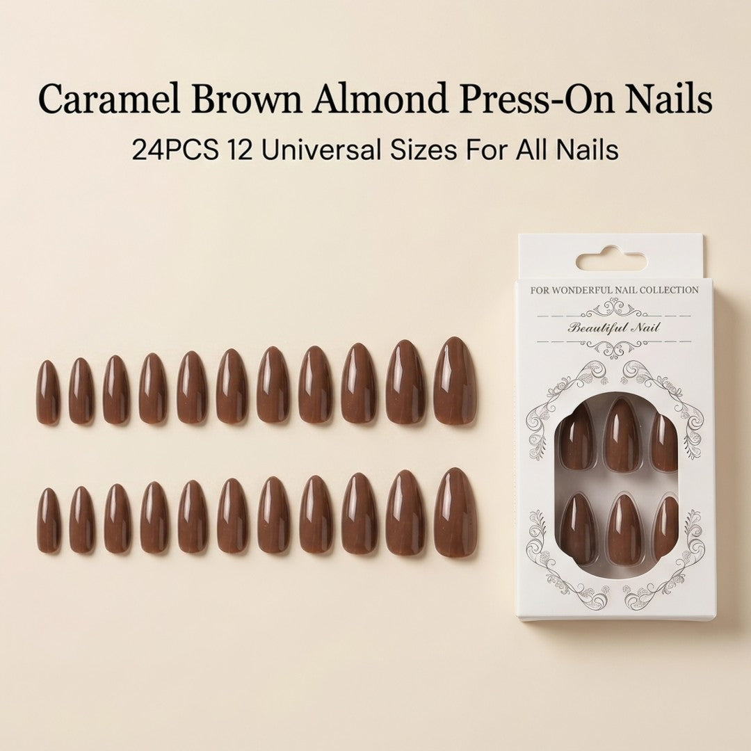 Minimalist Warm Caramel Brown Glossy Press-On Nails (24 Pcs)