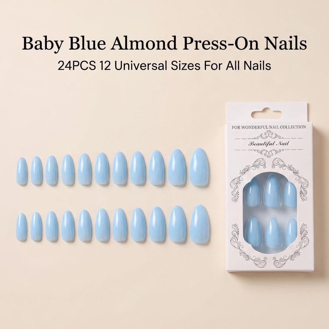 Minimalist Baby Blue Glossy Press-On Nails (24 Pcs)
