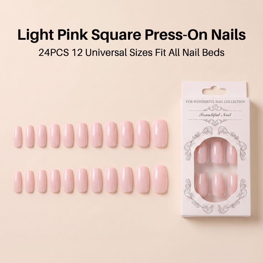 Soft Milky Pink Glossy Short Oval Press-On Nails (24 Pcs)
