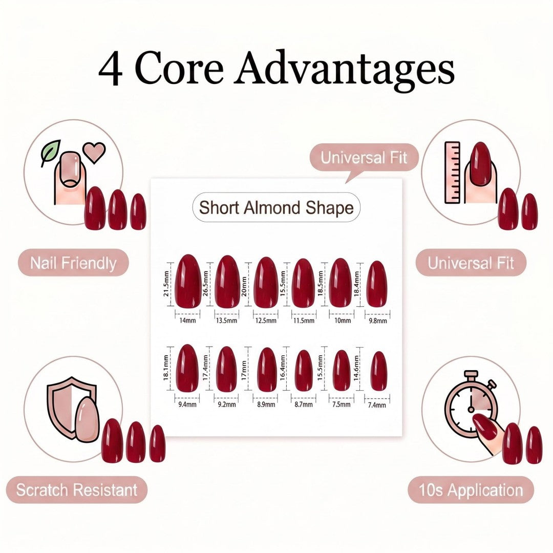 Minimalist Deep Wine Red Glossy Press-On Nails (24 Pcs)