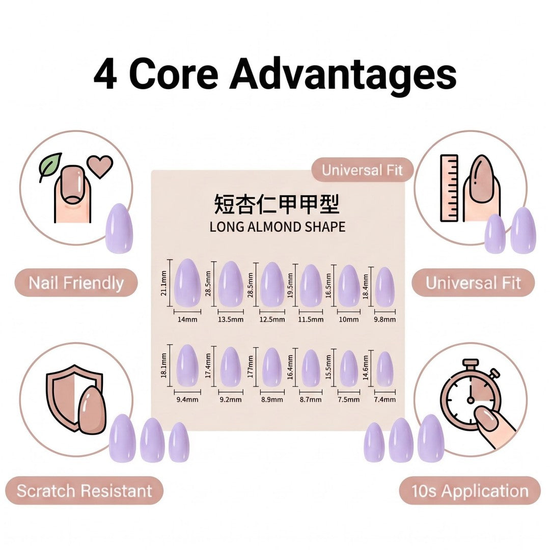 Minimalist Lavender Purple Glossy Press-On Nails (24 Pcs)