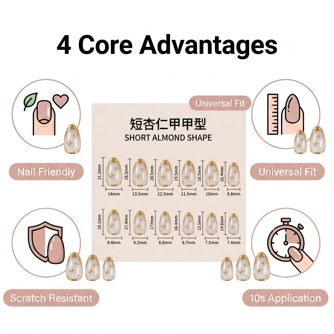 Luxury Metallic Gold French & Starburst Press-On Nails (24 Pcs)