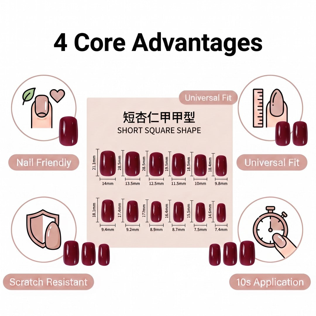 Minimalist Deep Wine Red Glossy Short Oval Press-On Nails (24 Pcs)