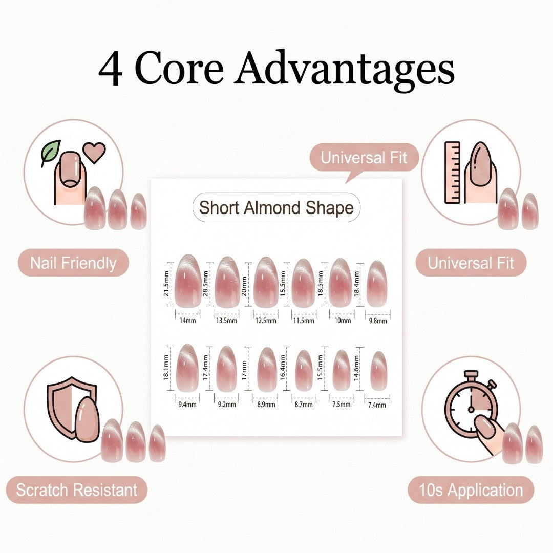 Minimalist Shimmering Rose Cat-Eye Press-On Nails (24 Pcs)