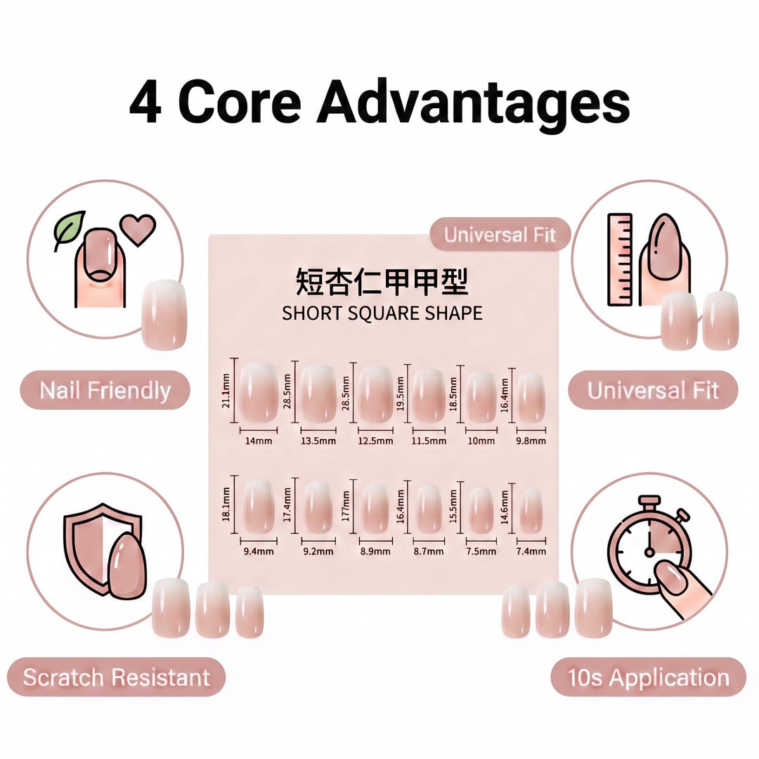 Blush Pink Ombre Glossy Short Oval Press-On Nails (24 Pcs)