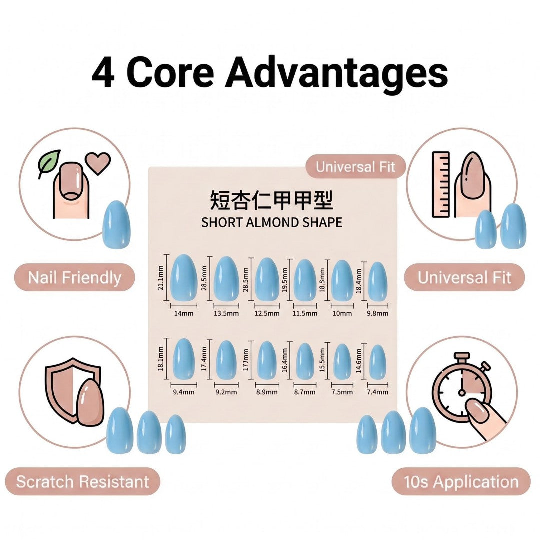 Minimalist Baby Blue Glossy Press-On Nails (24 Pcs)