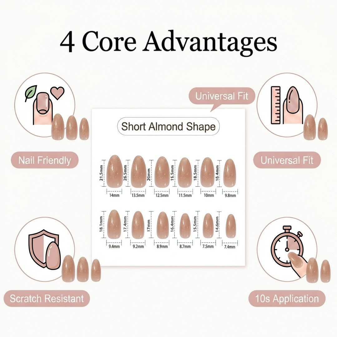 Sparkling Sheer Nude Glitter Press-On Nails (24 Pcs)
