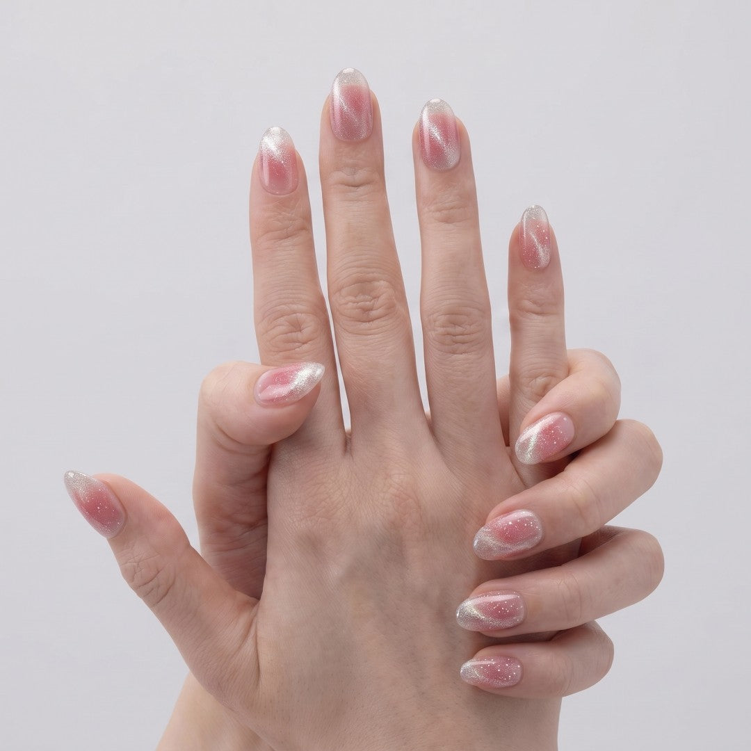 Minimalist Shimmering Rose Cat-Eye Press-On Nails (24 Pcs)