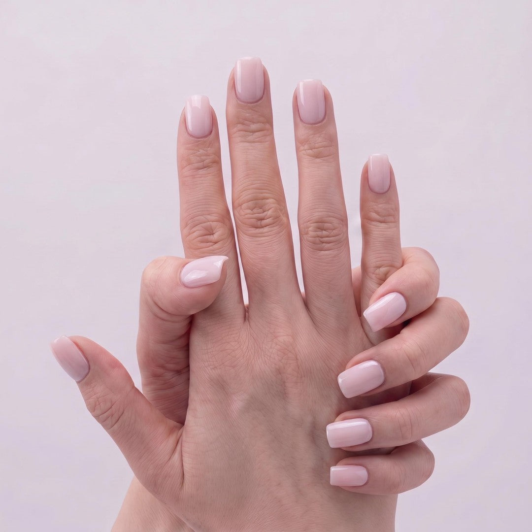 Soft Milky Pink Glossy Short Oval Press-On Nails (24 Pcs)