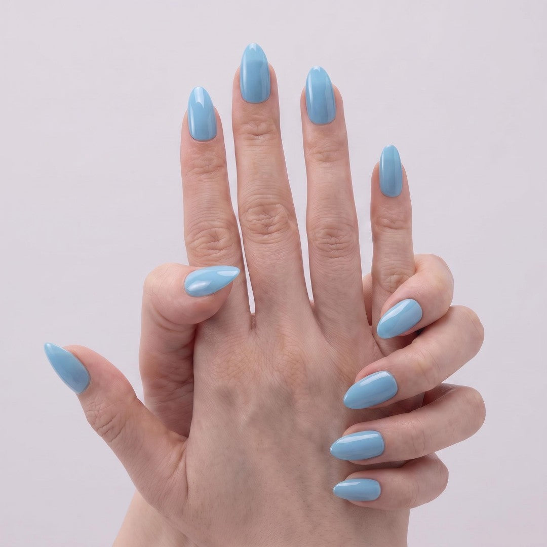 Minimalist Baby Blue Glossy Press-On Nails (24 Pcs)