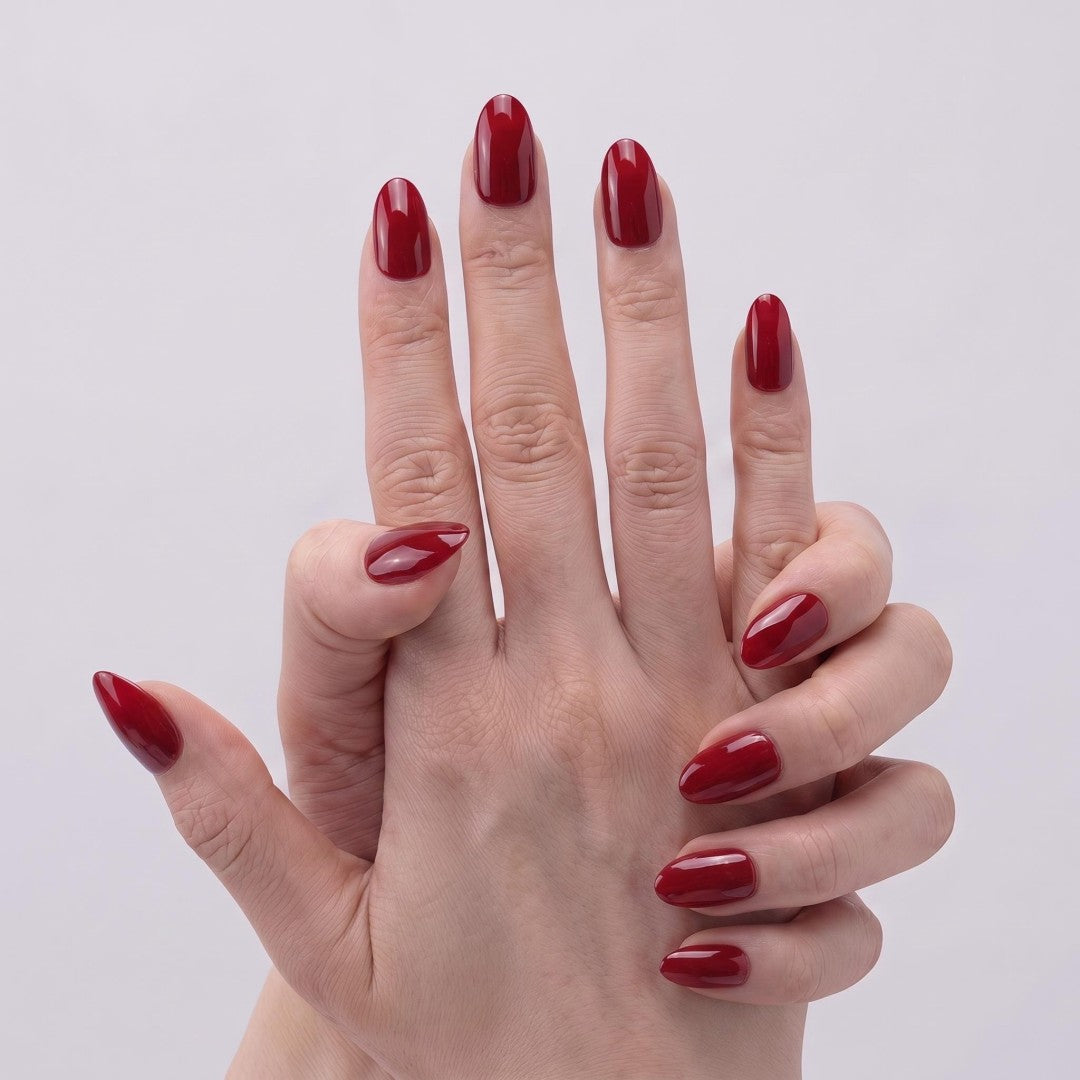 Minimalist Deep Wine Red Glossy Press-On Nails (24 Pcs)
