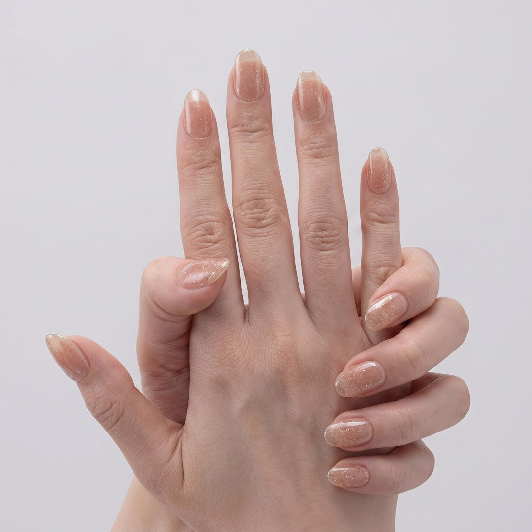 Sparkling Sheer Nude Glitter Press-On Nails (24 Pcs)