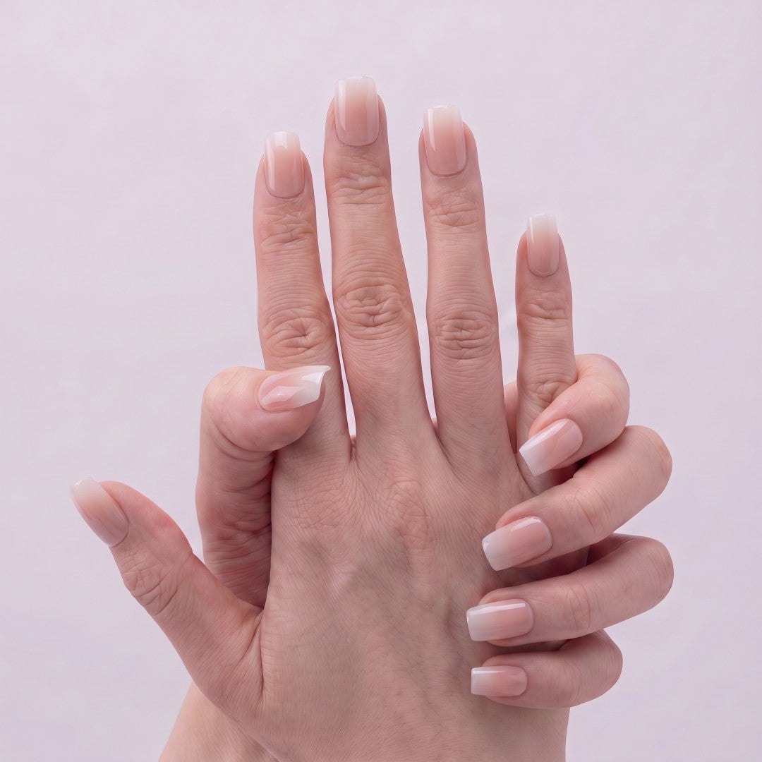 Blush Pink Ombre Glossy Short Oval Press-On Nails (24 Pcs)