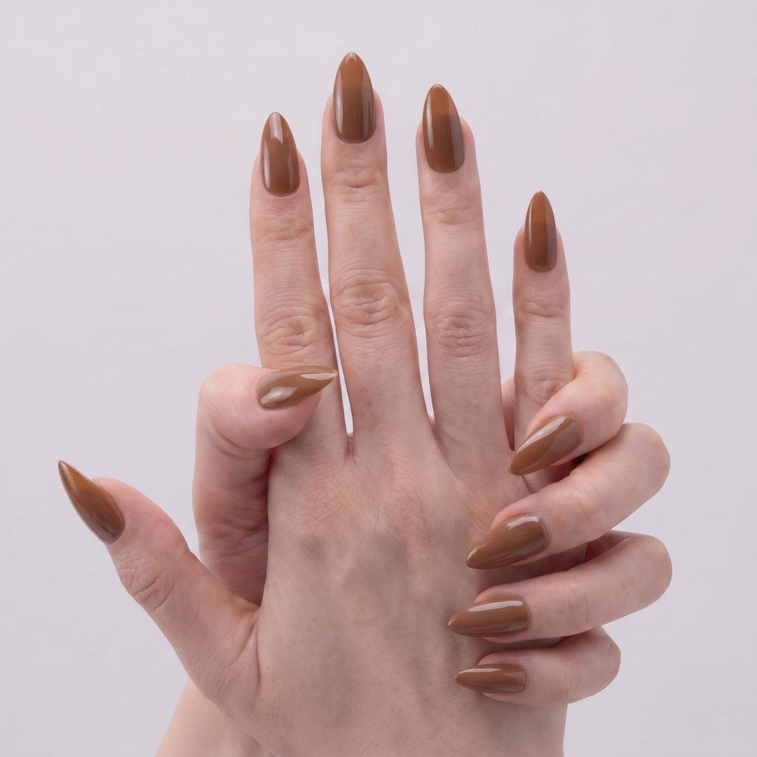 Minimalist Warm Caramel Brown Glossy Press-On Nails (24 Pcs)
