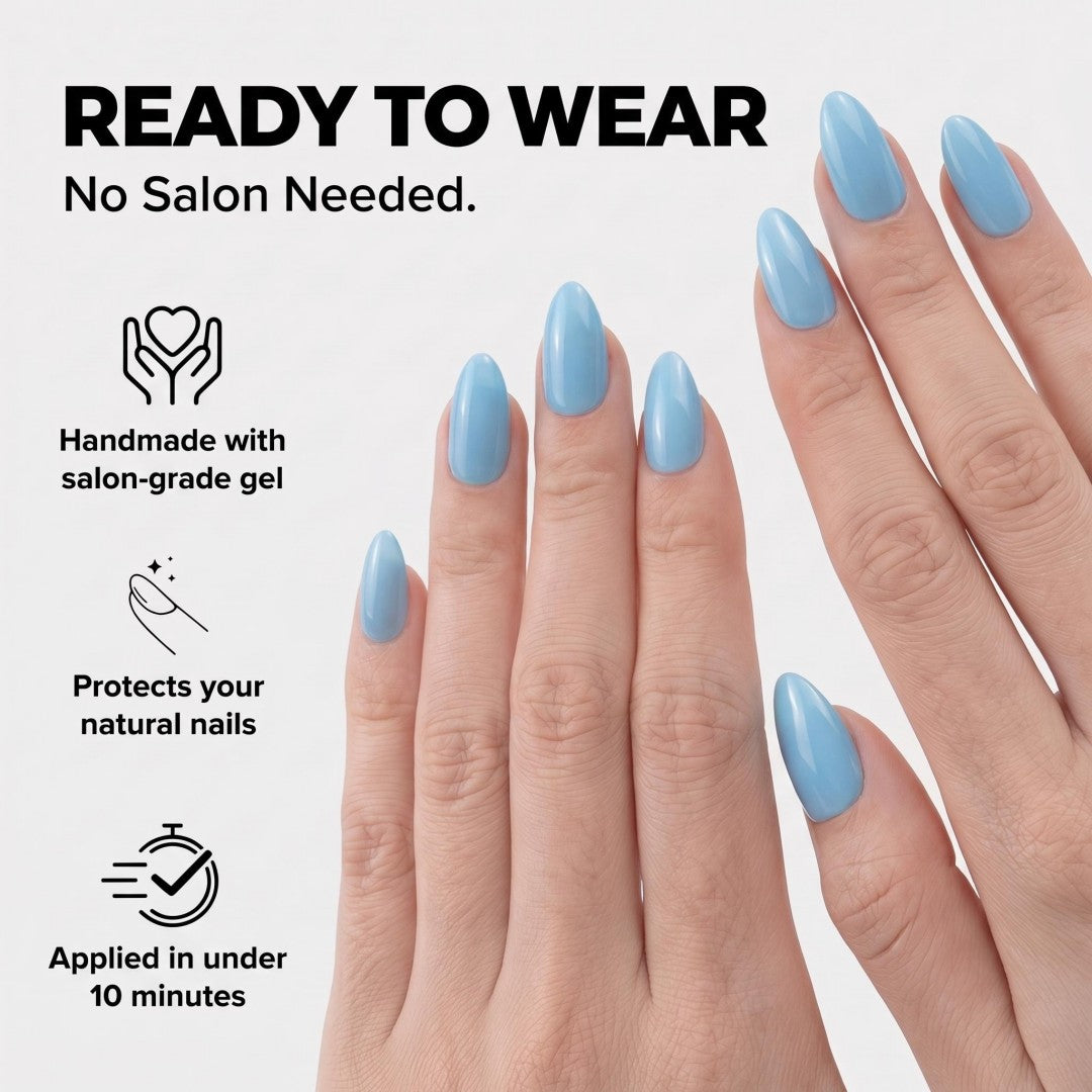 Minimalist Baby Blue Glossy Press-On Nails (24 Pcs)