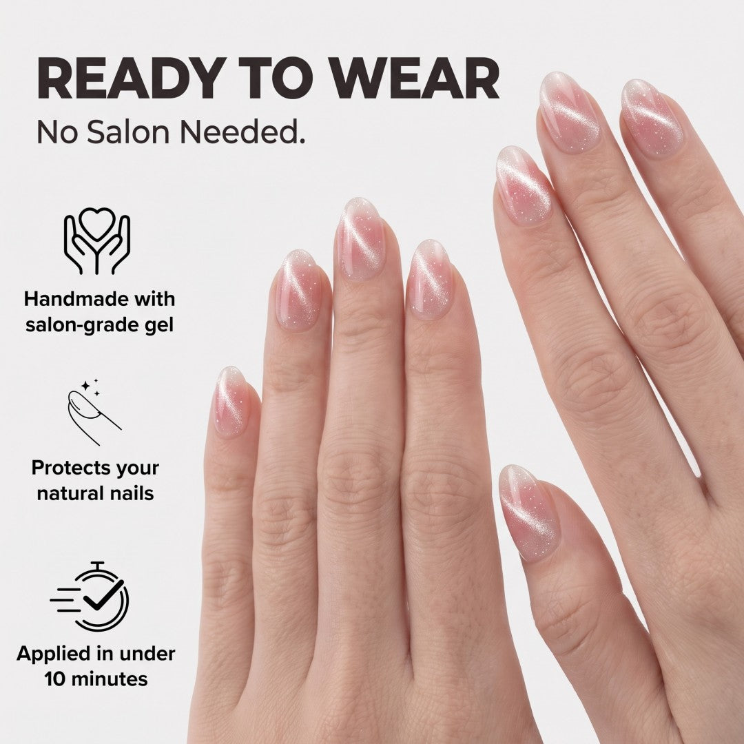 Minimalist Shimmering Rose Cat-Eye Press-On Nails (24 Pcs)