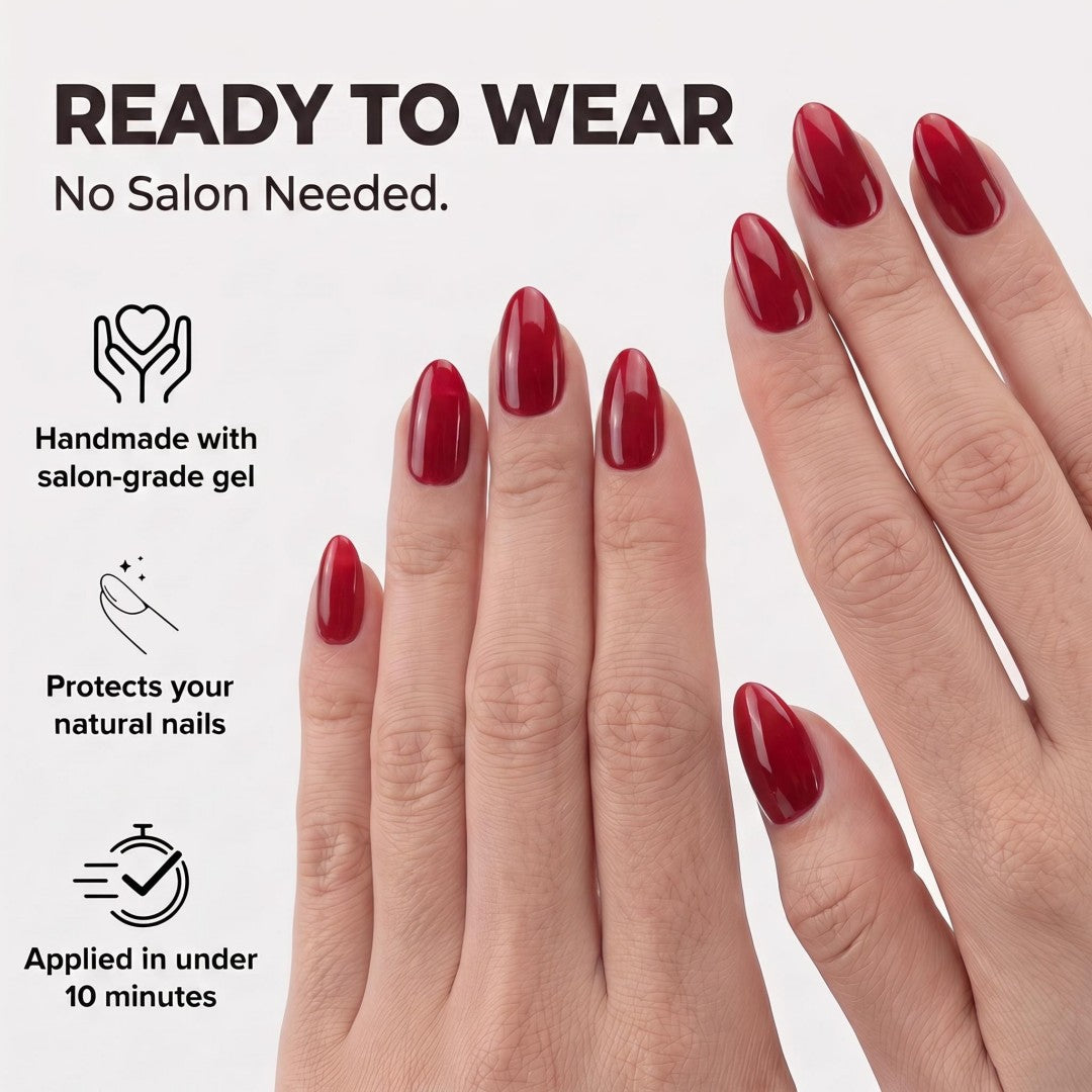 Minimalist Deep Wine Red Glossy Press-On Nails (24 Pcs)