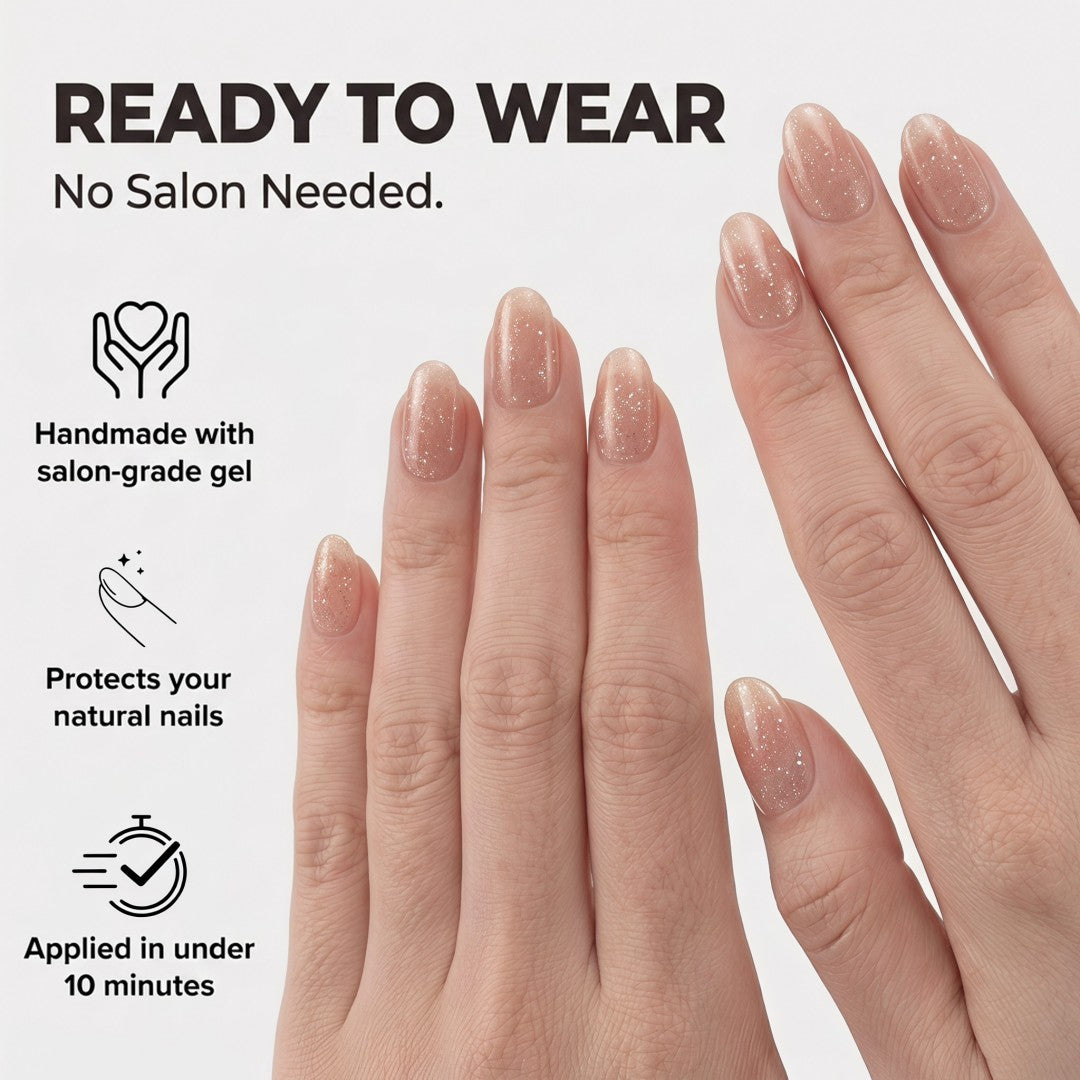 Sparkling Sheer Nude Glitter Press-On Nails (24 Pcs)