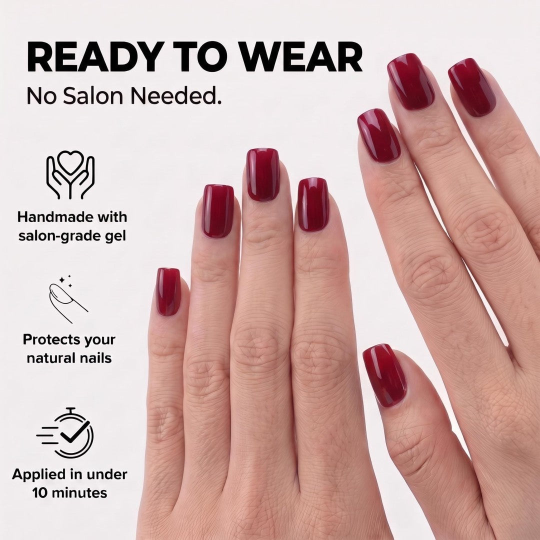 Minimalist Deep Wine Red Glossy Short Oval Press-On Nails (24 Pcs)