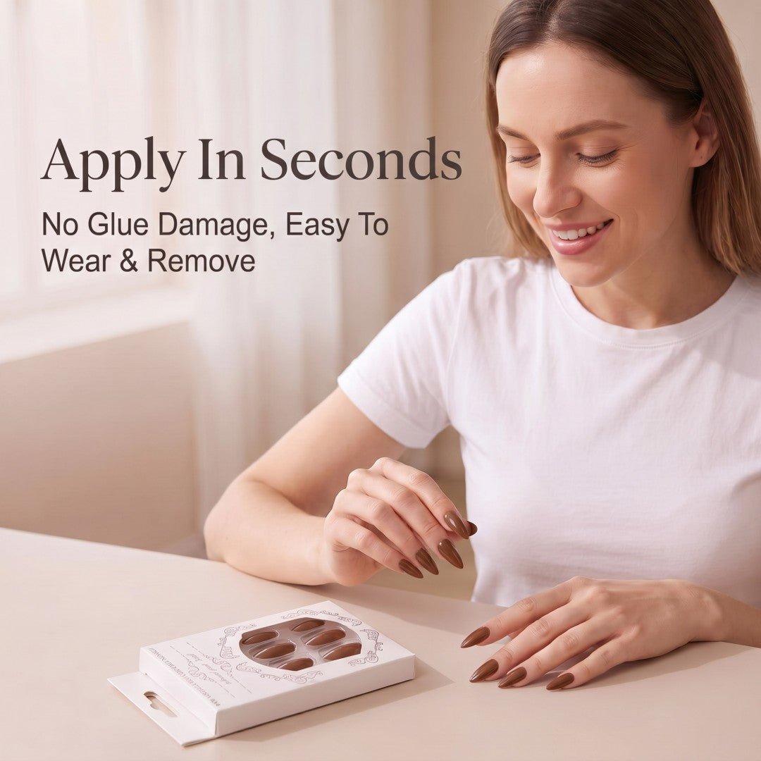 Minimalist Warm Caramel Brown Glossy Press-On Nails (24 Pcs)