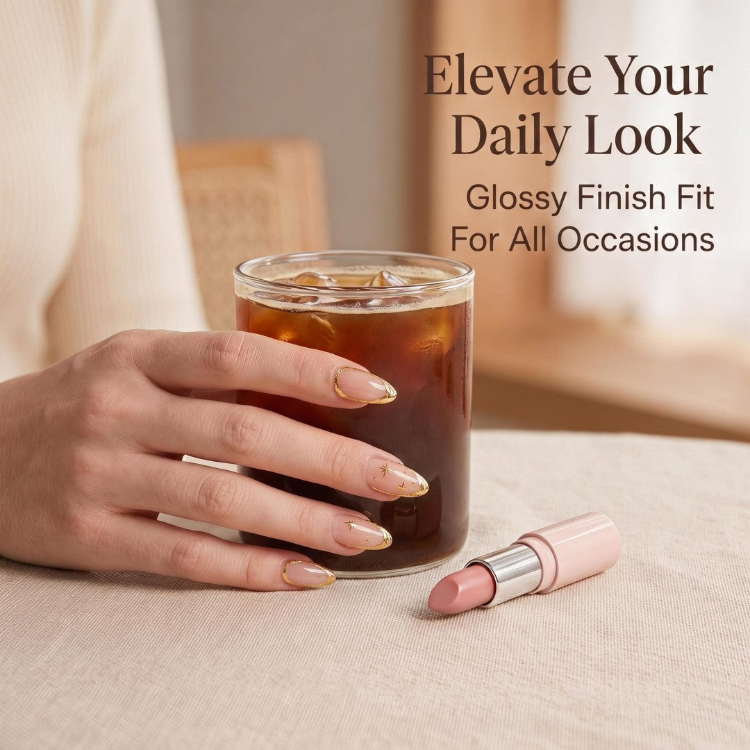 Luxury Metallic Gold French & Starburst Press-On Nails (24 Pcs)