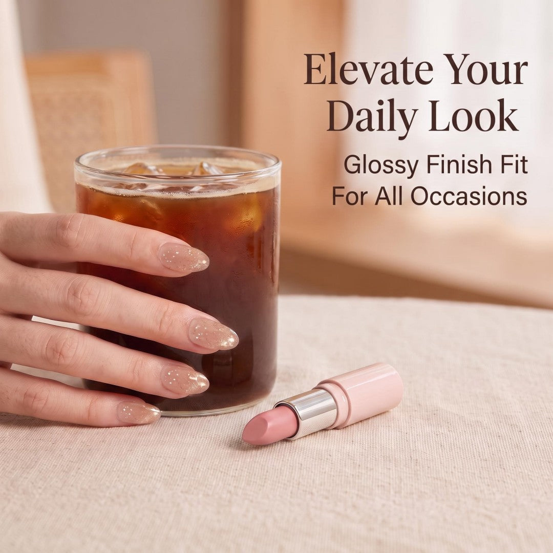 Sparkling Sheer Nude Glitter Press-On Nails (24 Pcs)